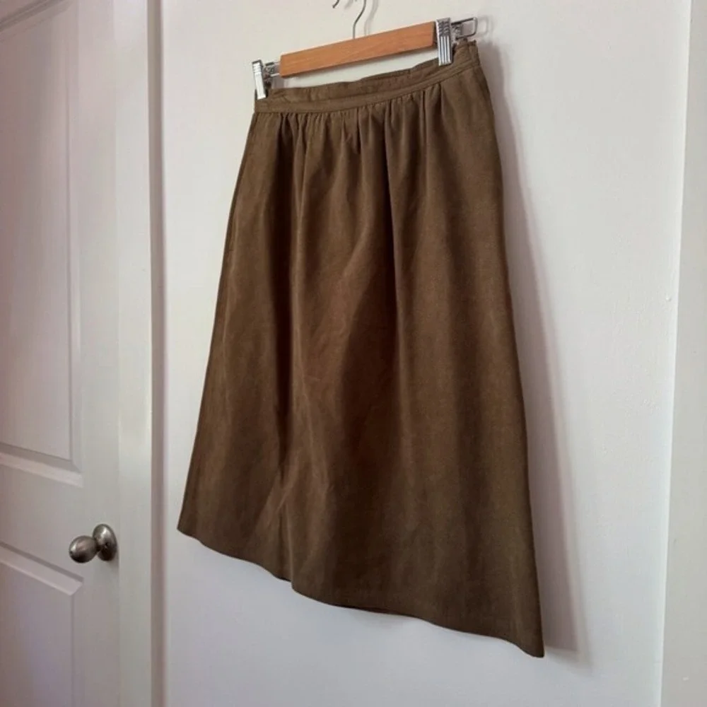 VTG Ultrasuede Faux Suede Midi Skirt Brown Sz 8 Cottage Boho Festival Stagecoach